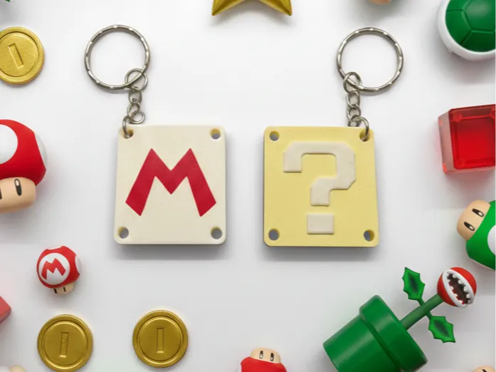 Mario Bros M and Question Mark Keychain