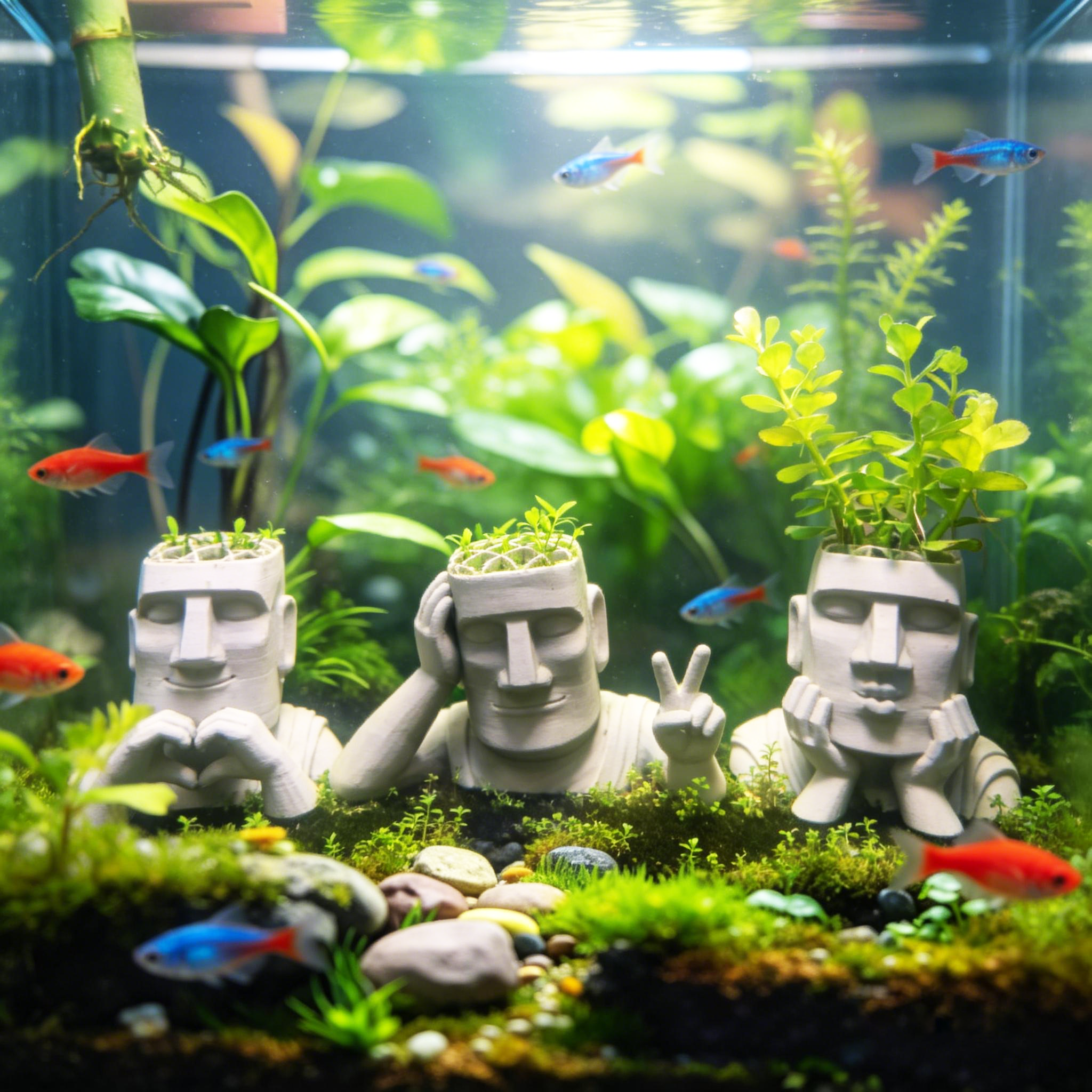 Miniatura 2 do modelo 3D 《石像》水草定植篮生态鱼缸造景（单色直接打）水草泥沉底种植花盆裸缸可用