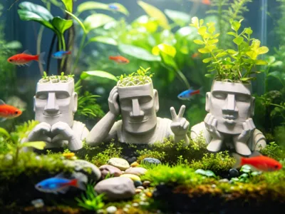 Statue Aquatic Plant Planter Ecological Fish Tank Landscape (Single color direct print) Aquatic plant soil bottom planting pot for bare tanks