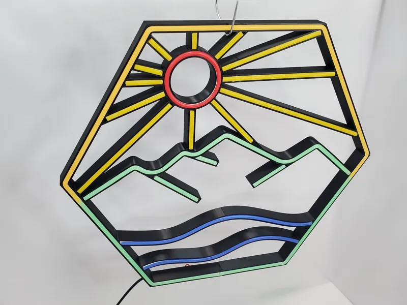 Neon Hexagon Sun Mountain wave
