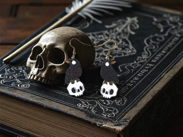 Crow on skull earrings