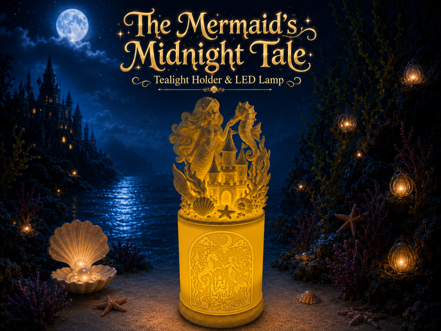 The Mermaid’s Midnight Tale – LED Tealight & Lamp