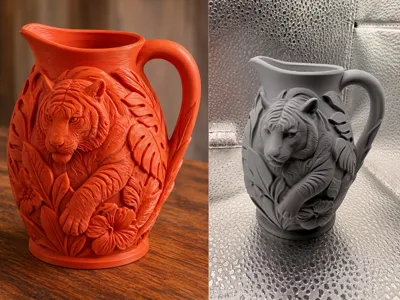 Red Tiger Jungle Pitcher Vase Decor