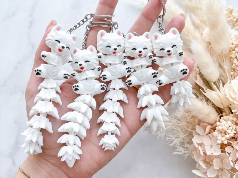 Fluffy Tails Cute Flexi Samoyed Dog - Toy/Keychain