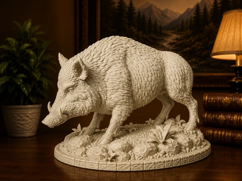 Wild Boar on Rocky Base Realistic Animal Figurine