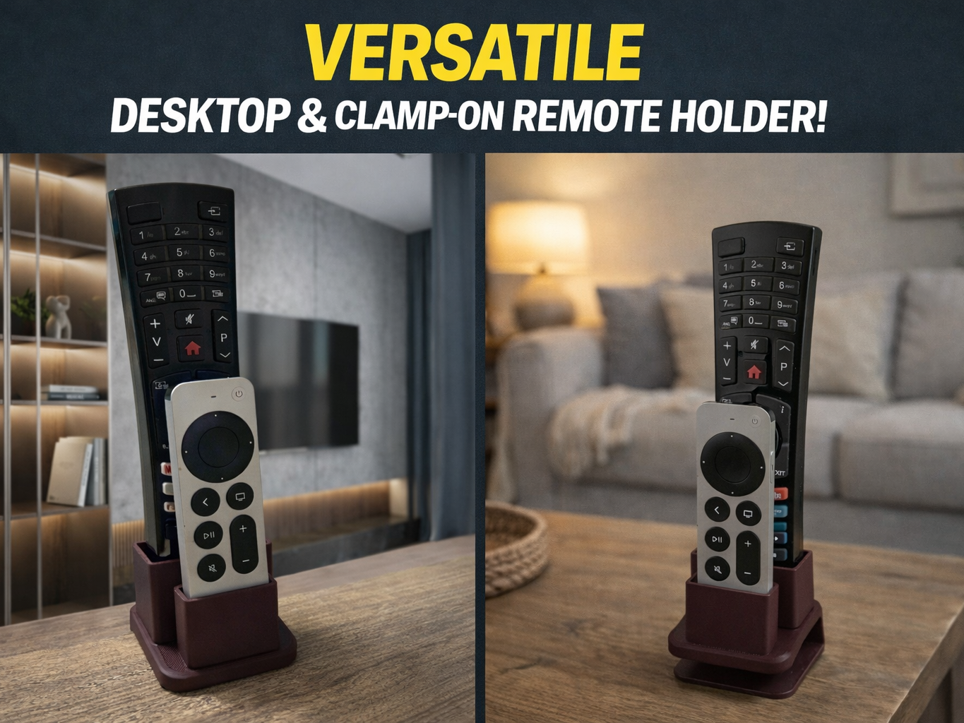 2-in-1 Remote Control Holder | Desk & Clamp Mount