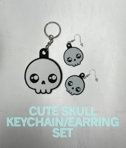 Cute Skull Keychain and Earring Set view 2