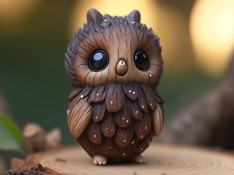 Tiny Wooden Fantasy Owl