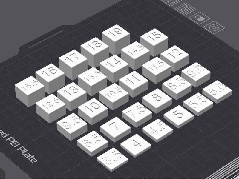 3D Printed Gauge Block Set (3.5–19 mm, 20×20 mm) 