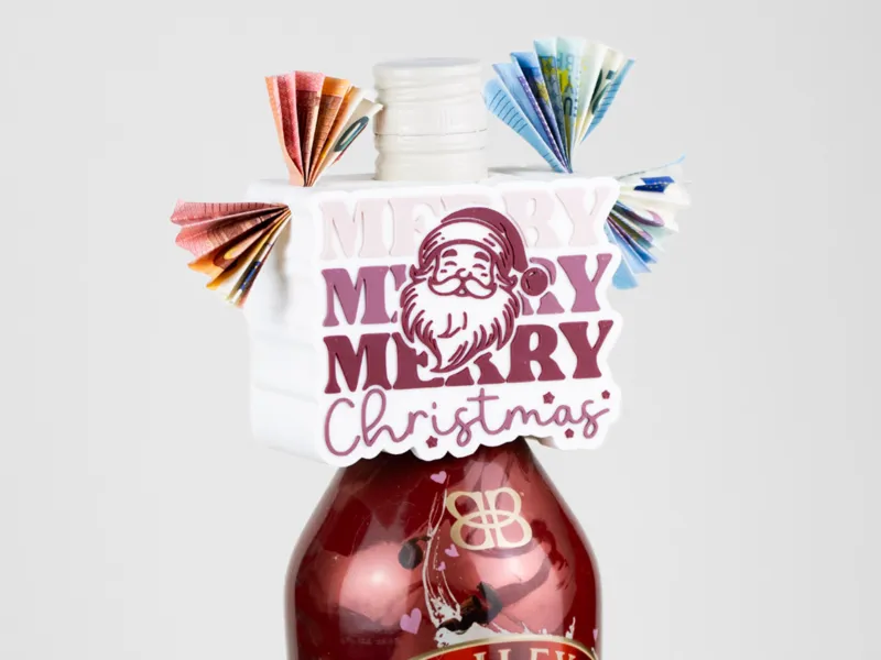 Geldgeschenk Flaschenaufsatz Merry Christmas