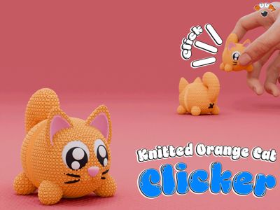 Knitted Orange Cat Fidget Clicker + Keychain