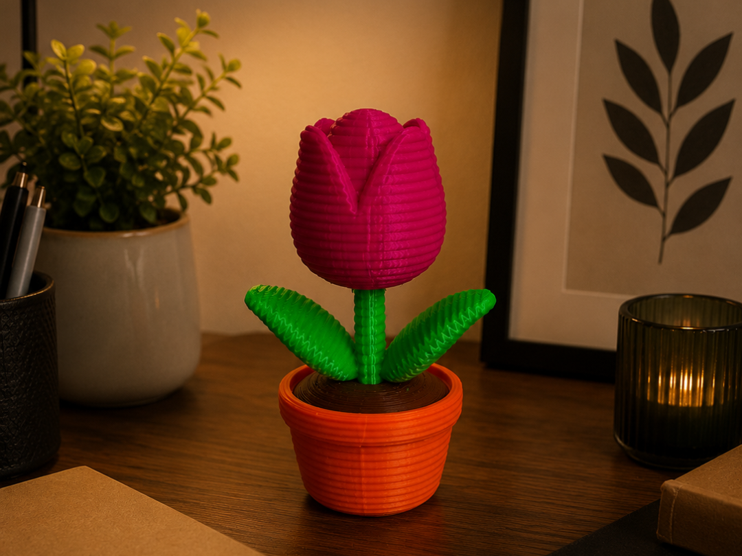 Cute Knitted Tulip in Pot –3D Printed Flower Decor