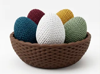 Knitted Easter Egg Set with Woven Basket