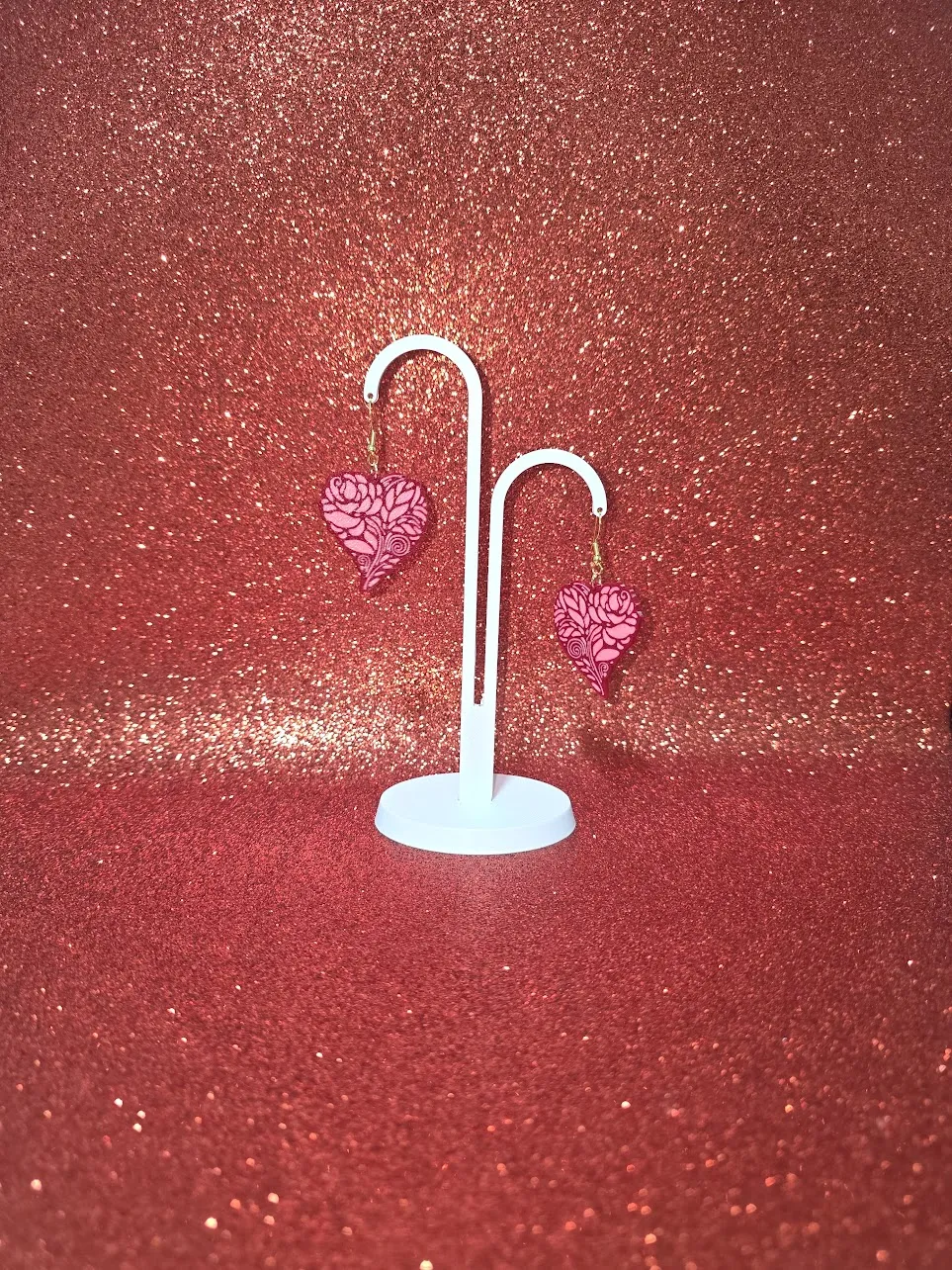 Rose heart earrings view 3