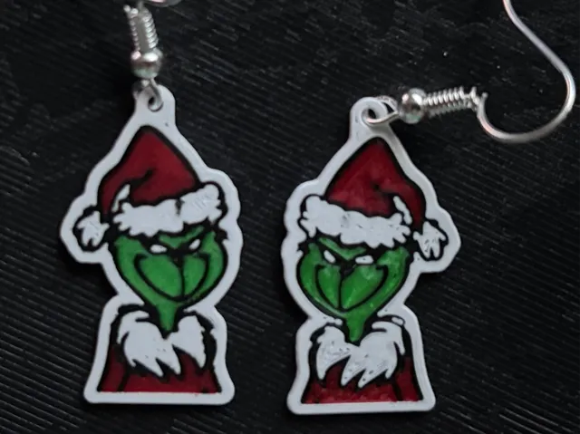 Grinch with Santa Outfit Earrings