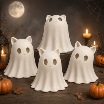 Adorno temático: Cute Cat Ghost – 4 Pose Set — vista de referencia 3