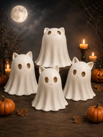 Adorno temático: Cute Cat Ghost – 4 Pose Set — vista de referencia 2