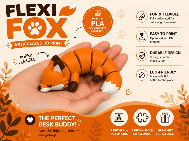 Flexi Fox– Print-in-Place Articulated Sleeping Fox
