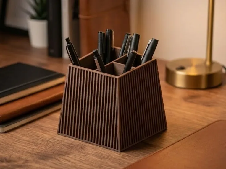 Modern Ribbed Desk Organizer–Minimalist Pen Holder