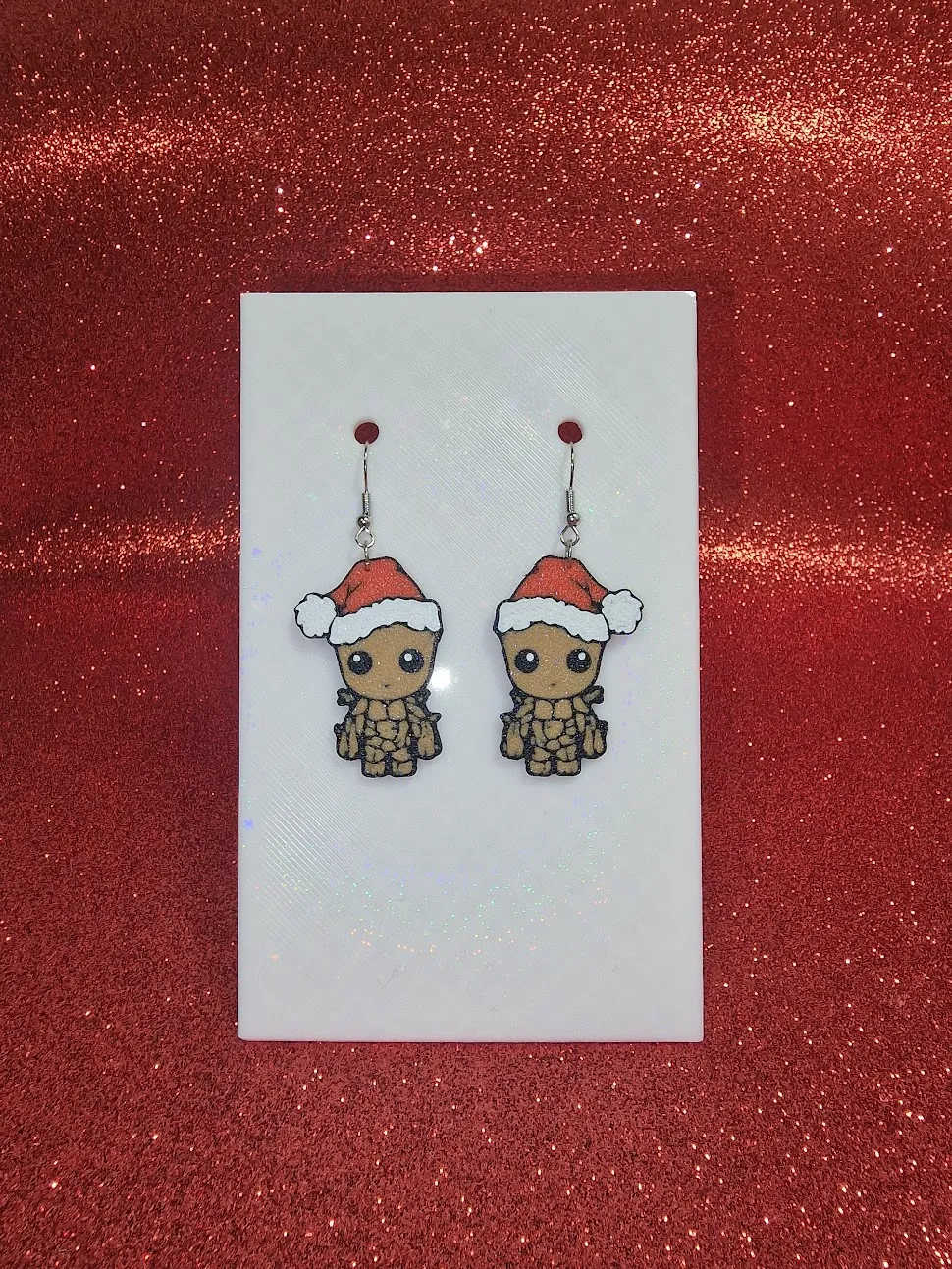 Christmas baby Groot earrings view 2