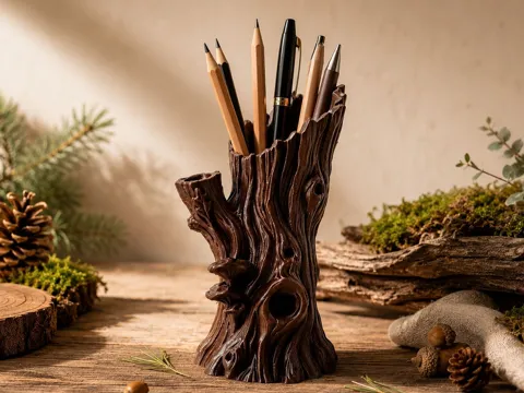 Jarrón decorativo: Woodland Tree Trunk Vase / Decorative Holder — referencia de MakerWorld