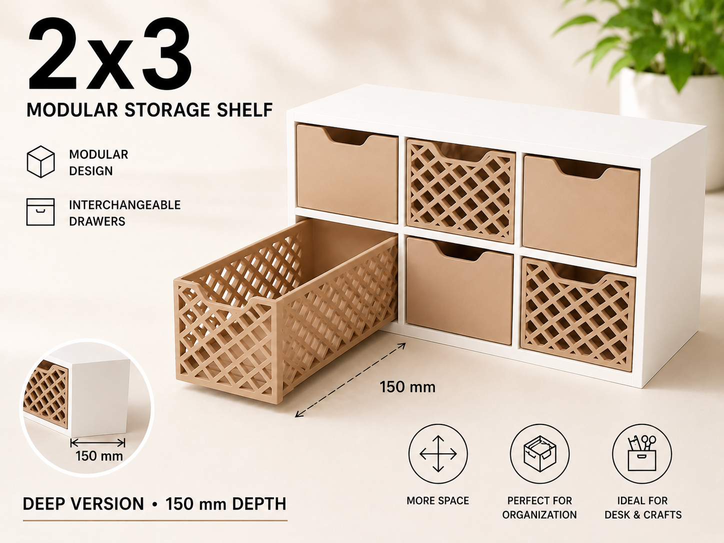 Modular Mini Shelf 2x3 – Deep 150mm Version 