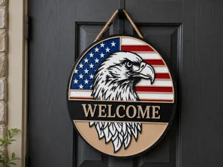 Patriotic Eagle Welcome Sign – Layered Door Sign