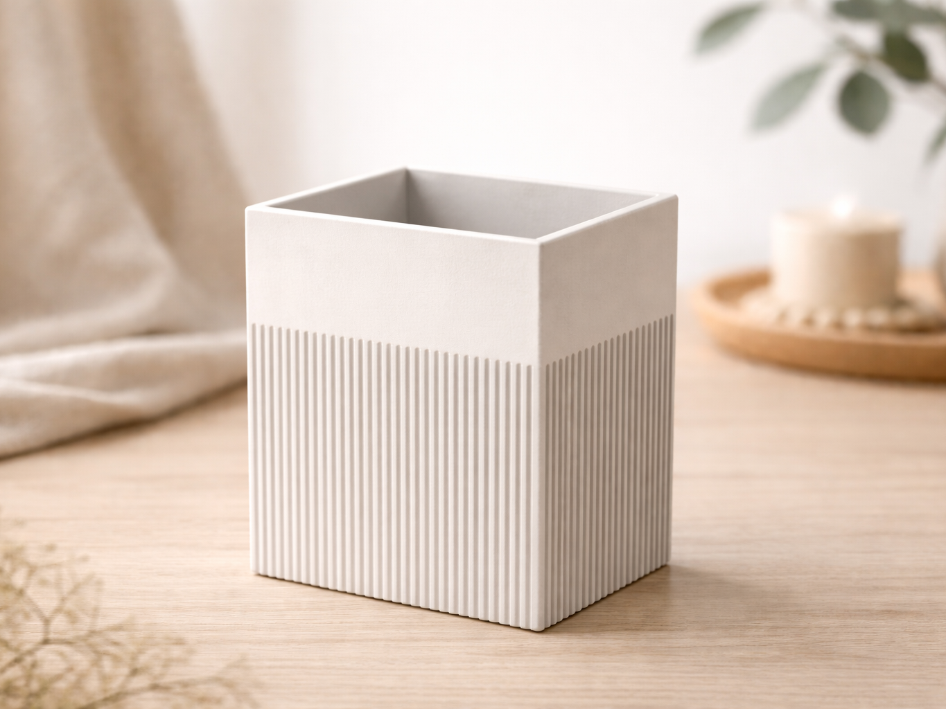 Japandi Ribbed Vase 1 - Minimal Squared Decoration