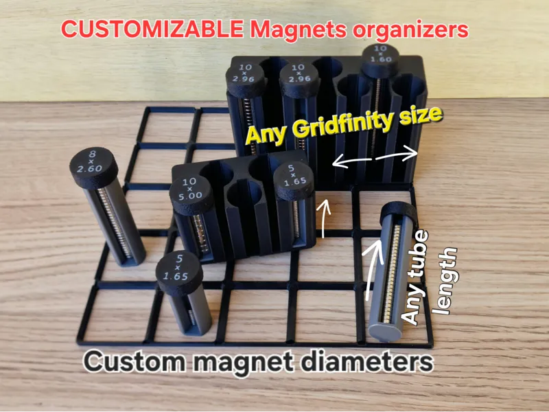 Magnet tube holder organizer Gridfinity Parametric