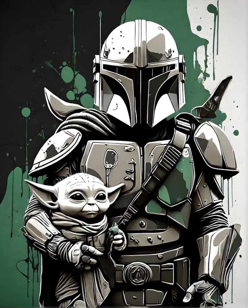 The Mandalorian and Grogu (Fan art) - A HueForge and Leonardo AI Creation