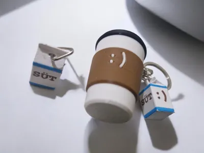 Cute Coffee Cup Keychain with Milk Carton