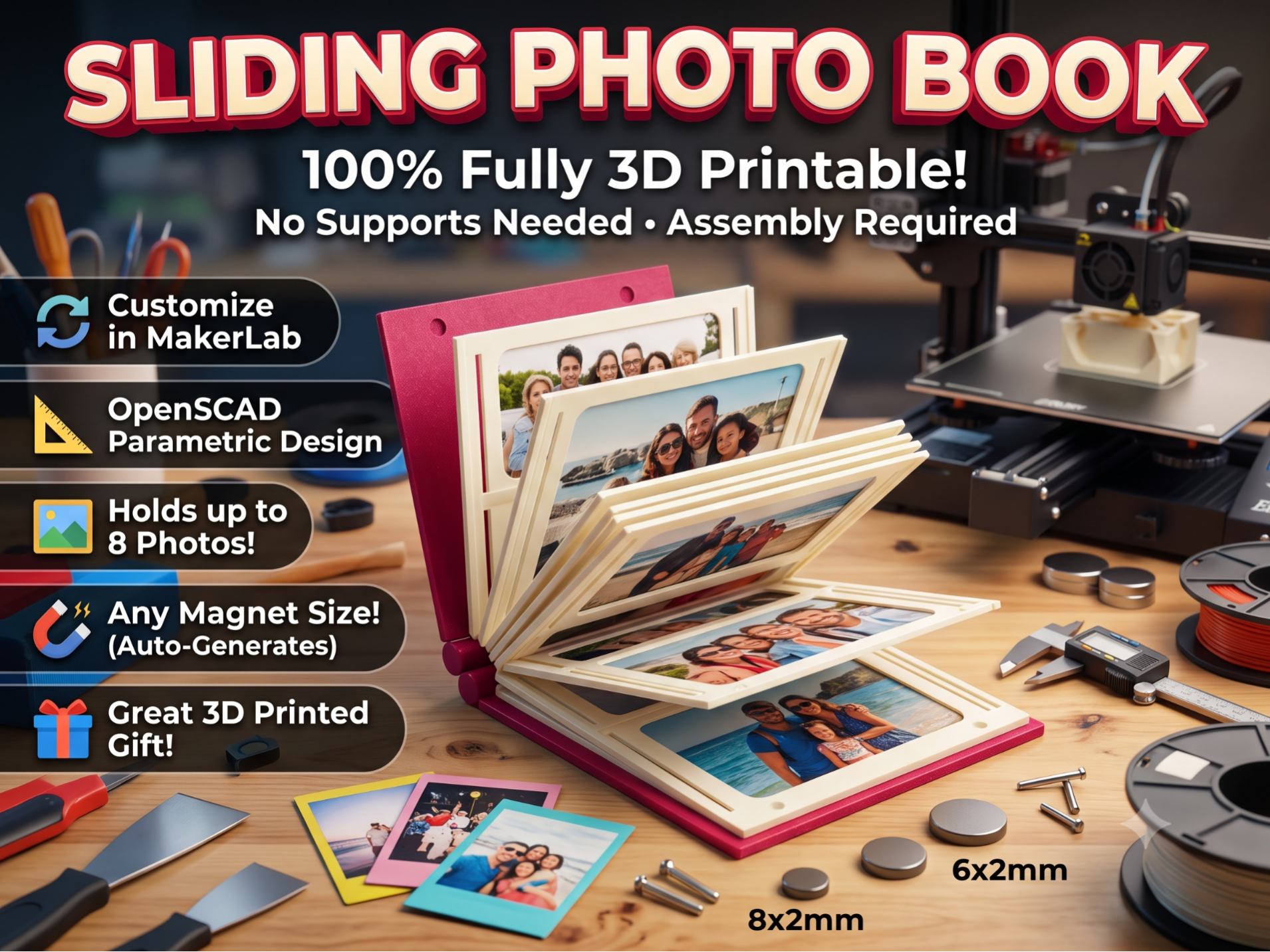 Sliding Photo Book - Parametric & Customizable 3D model