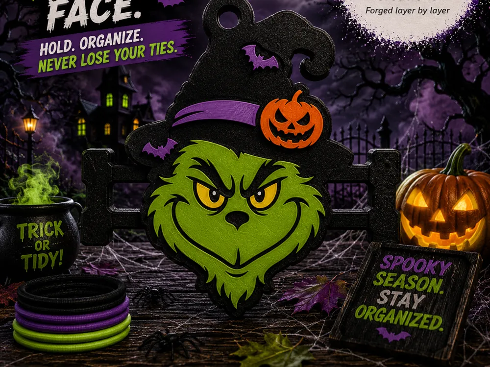 Accesorio para sujetar ligas de cabello: Halloween Grinch Hair Tie Holder Keychain. Referencia del modelo original.