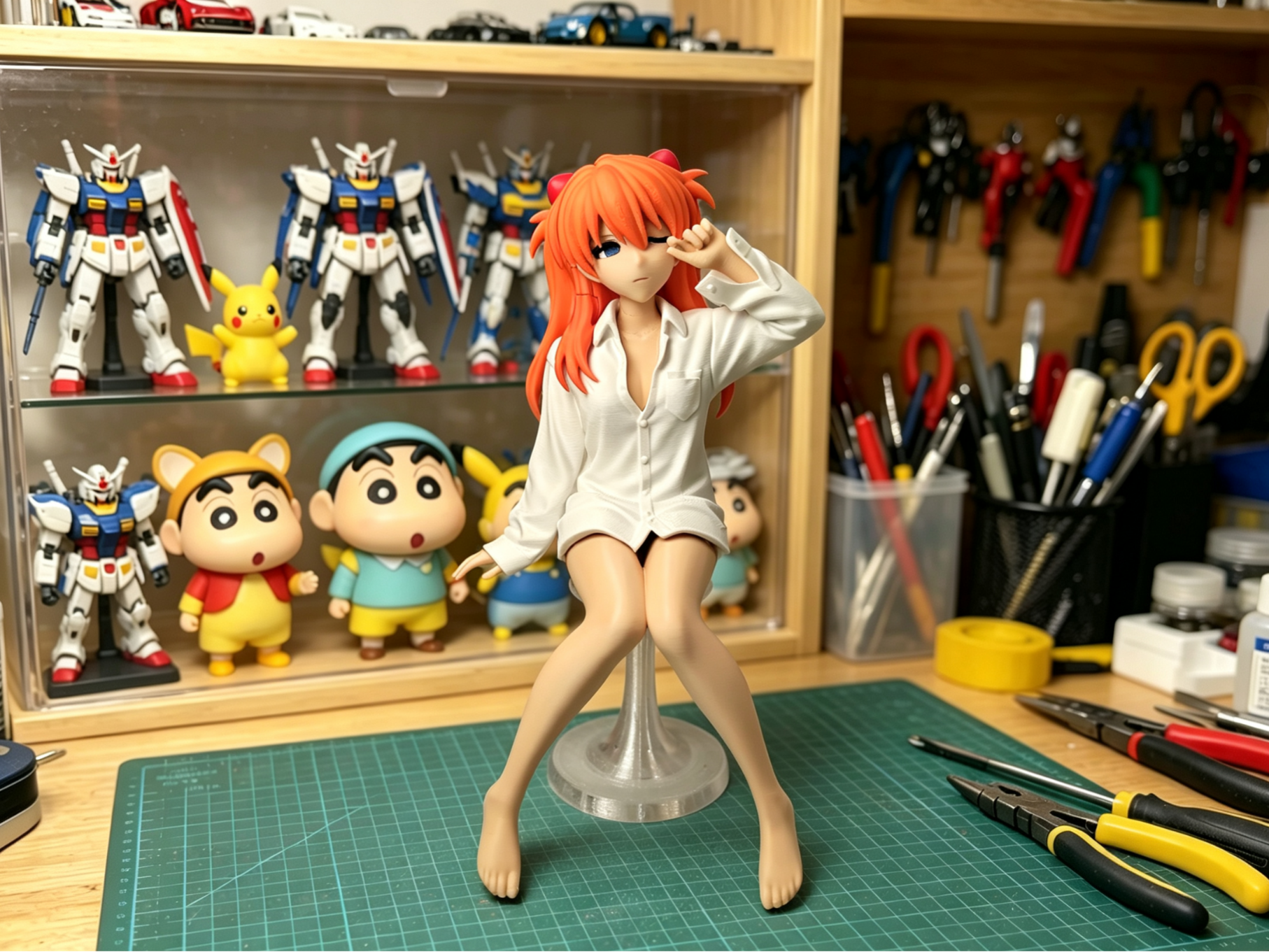 EVA 明日香 慵懒白衬衫坐姿摆件 无需AMS 多色分件打印 带底座 - 1