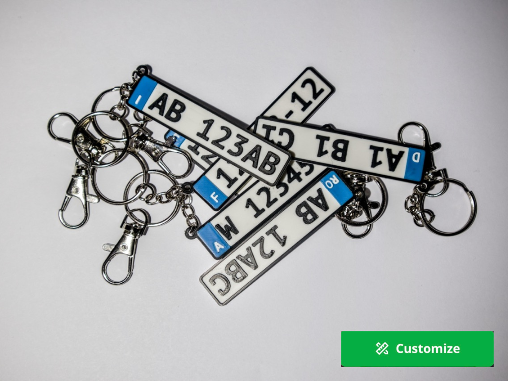 Customizable Schlüsselanhänger im Autokennzeichen