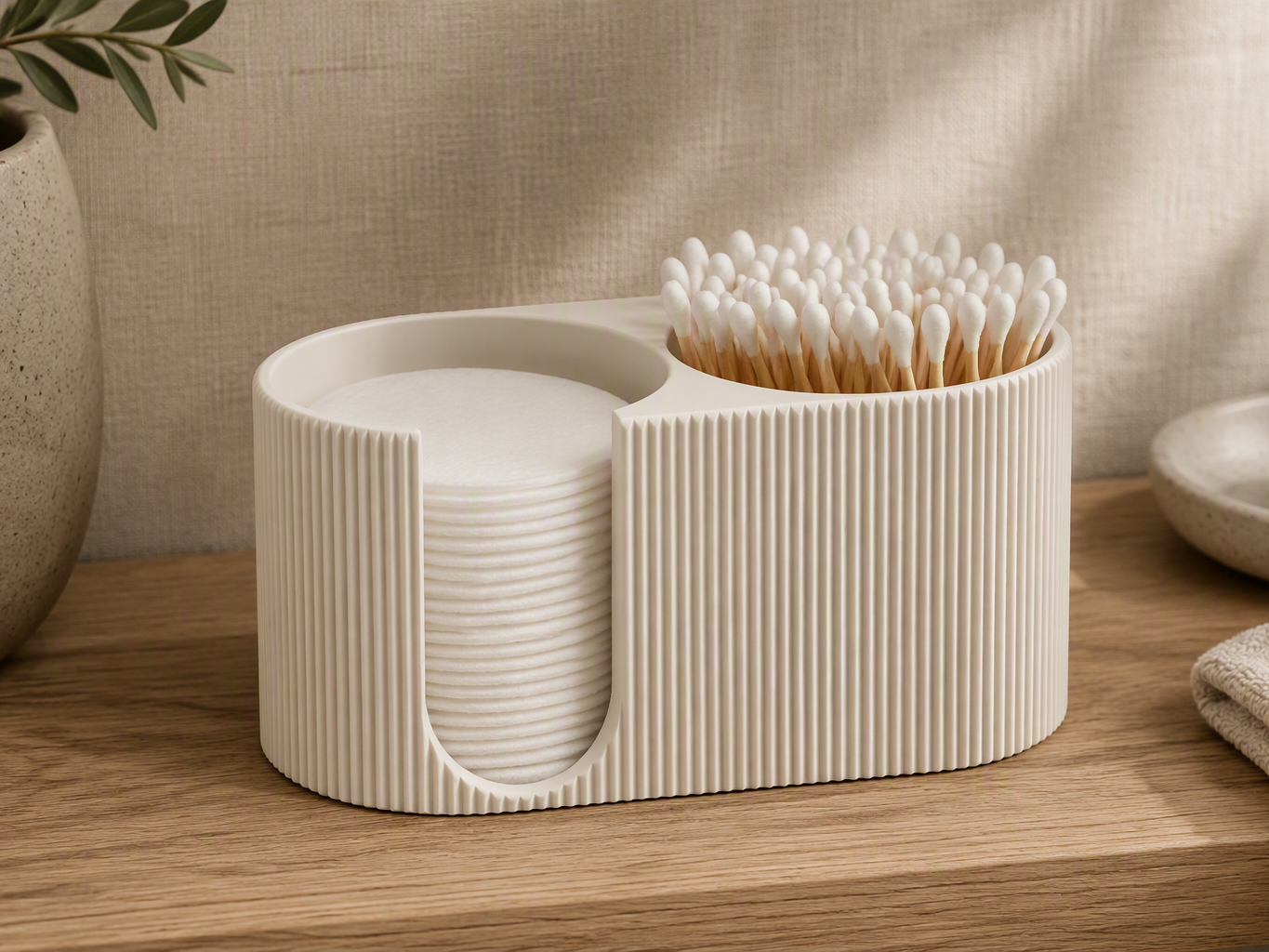 Japandi Bathroom Organizer Q tips & Washing pads - 1