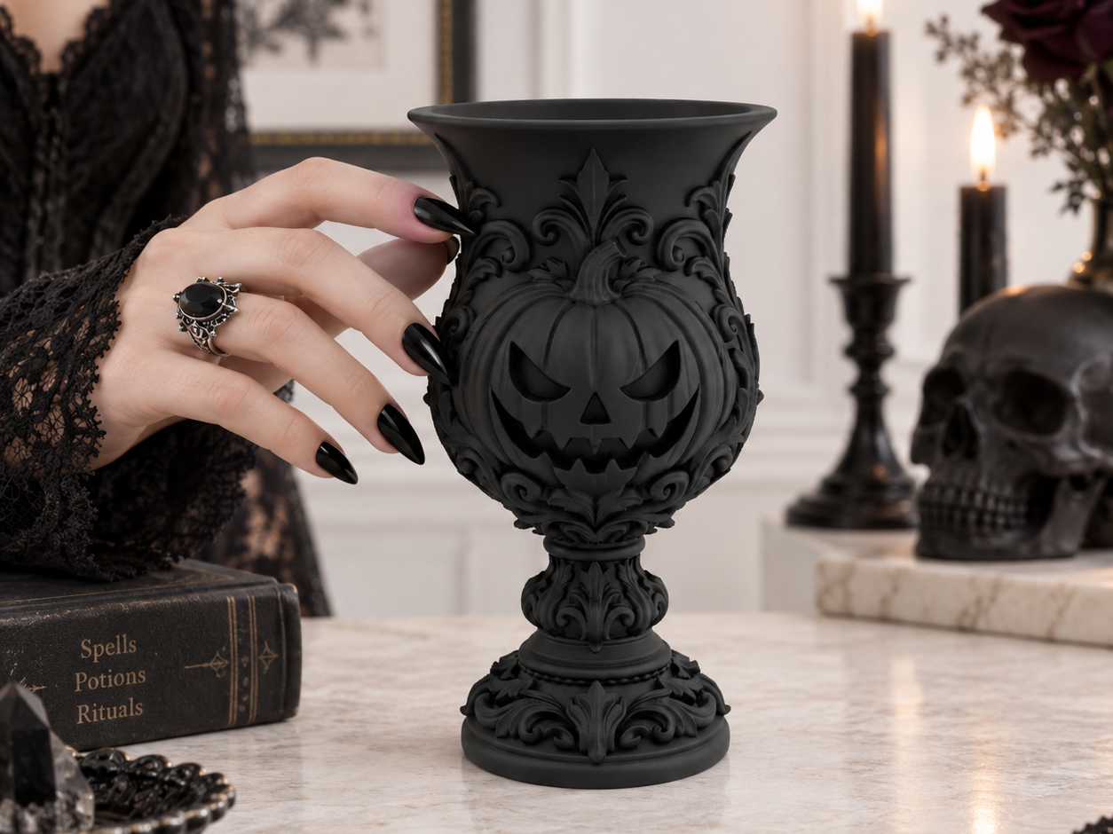 Goth Halloween Samhain Pumpkin Goblet Vase Decor - 1