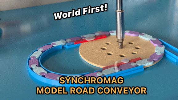 Synchromagnetic modular model road conveyor belt