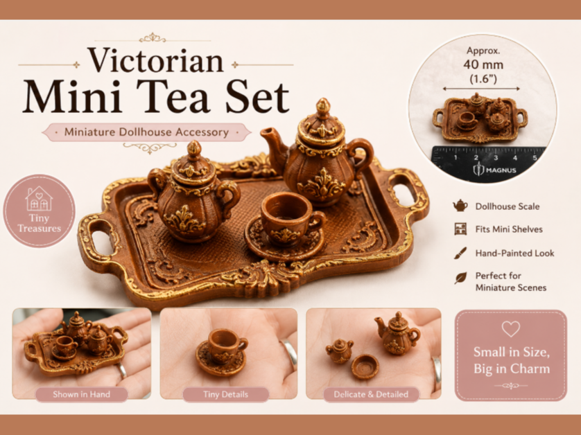 Victorian Mini Tea Set – Tiny Dollhouse Tray 