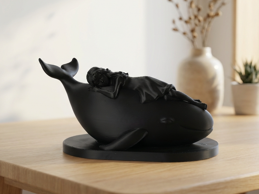 Whimsical Whale & Girl Sculpture - Dreamy Art