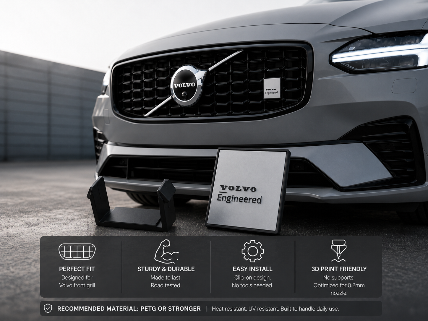 Volvo Front Grill Badge|No Supports|Clip-On Design