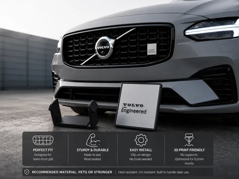 Volvo Front Grill Badge|No Supports|Clip-On Design