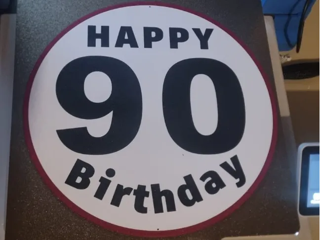 90th Birthday Sign 24cm diameter - Free 3D Print Model - MakerWorld