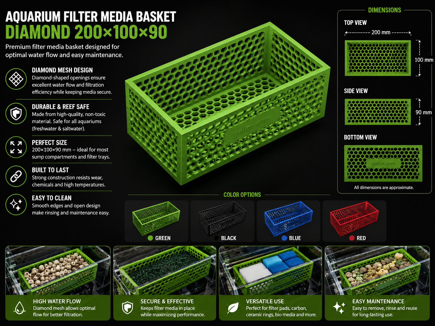 Aquarium Filter Media Basket – Diamond 200×100×90