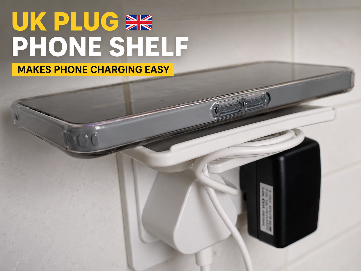 UK Plug Phone Shelf -Charging Stand- Cable Storage