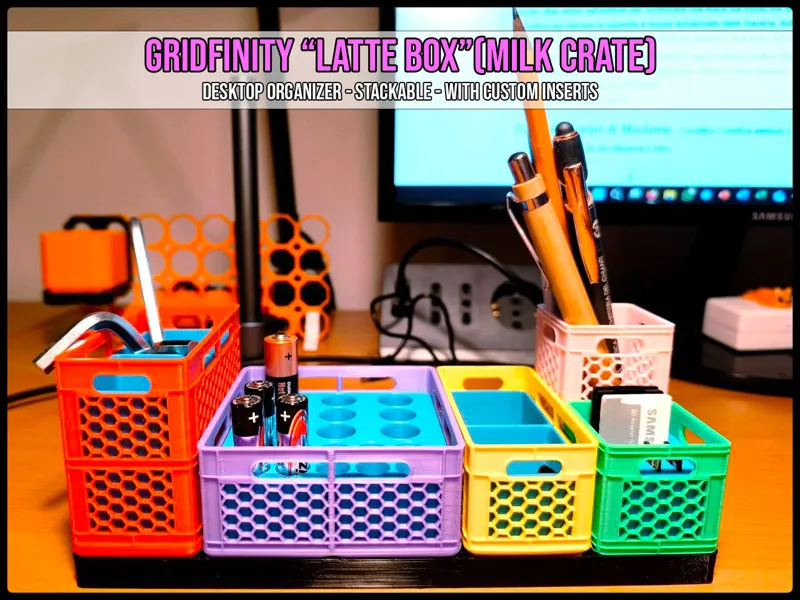 Gridfinity "Latte Box" (Milk Crane) Desk Organizer
