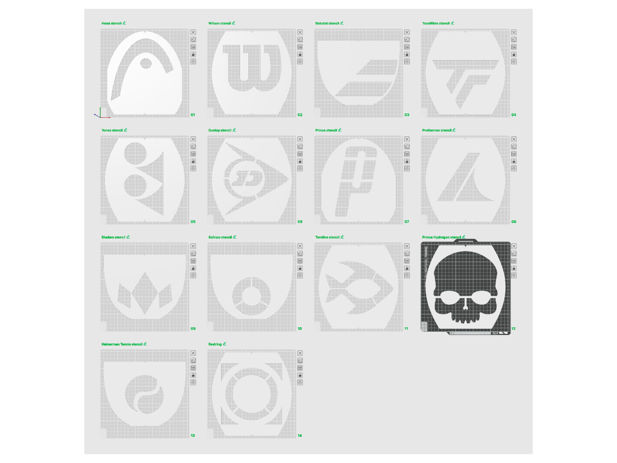 Tennis racket logo stencils v5