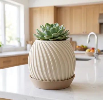 Maceta decorativa: Japandi Swirl Planter with Coaster - Herb Pot — vista de referencia 5