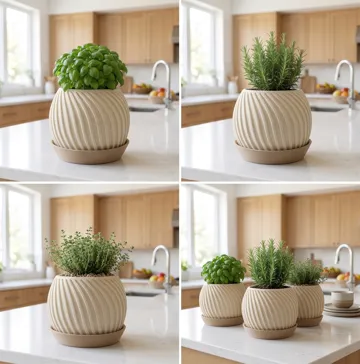 Maceta decorativa: Japandi Swirl Planter with Coaster - Herb Pot — vista de referencia 4