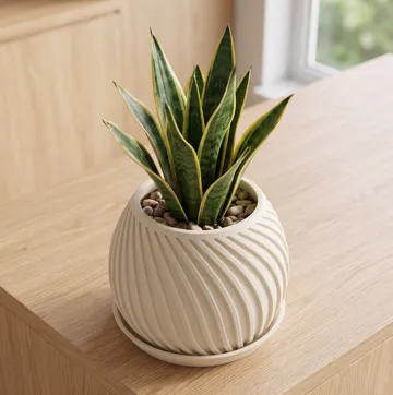Maceta decorativa: Japandi Swirl Planter with Coaster - Herb Pot — vista de referencia 3